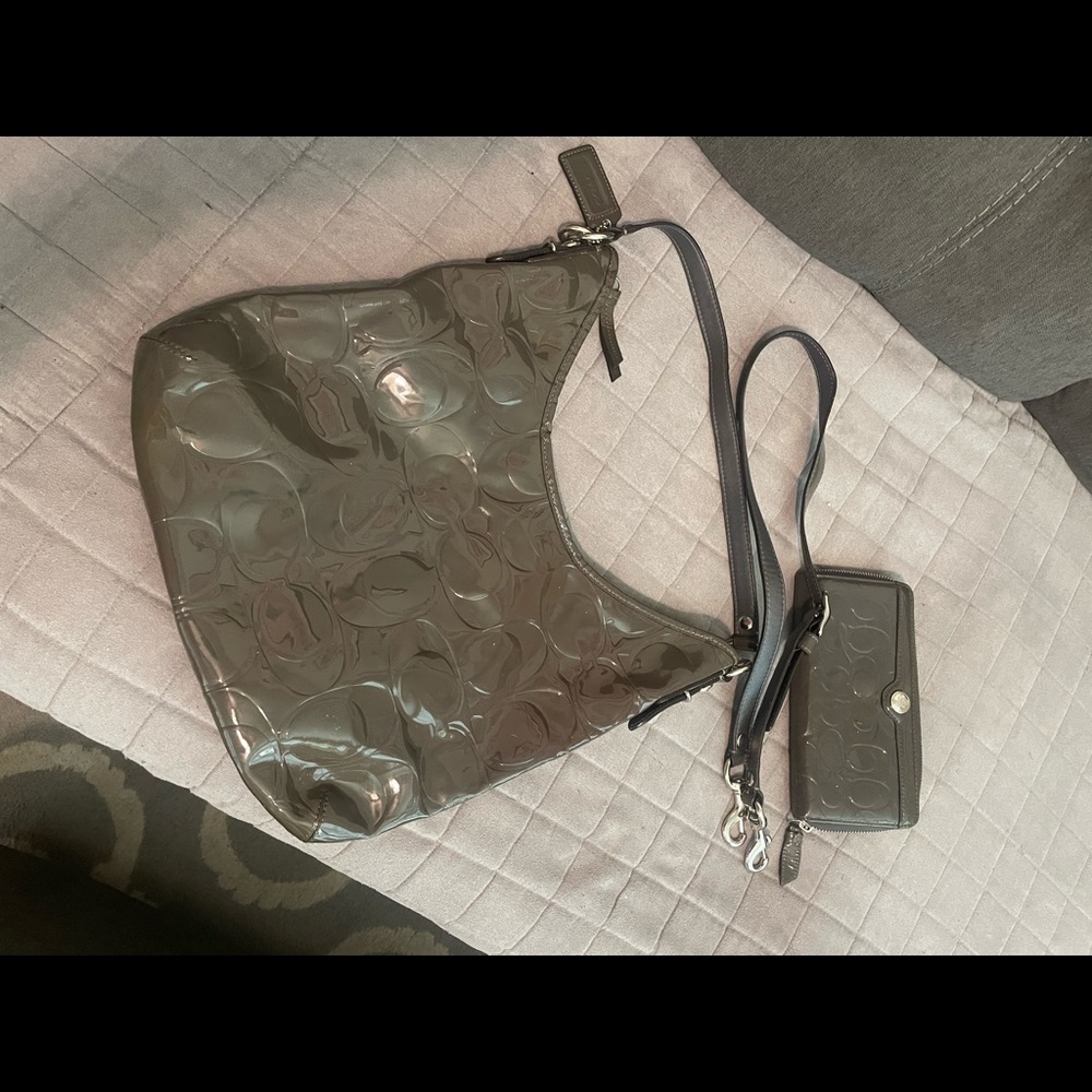 Gray patent Coach set